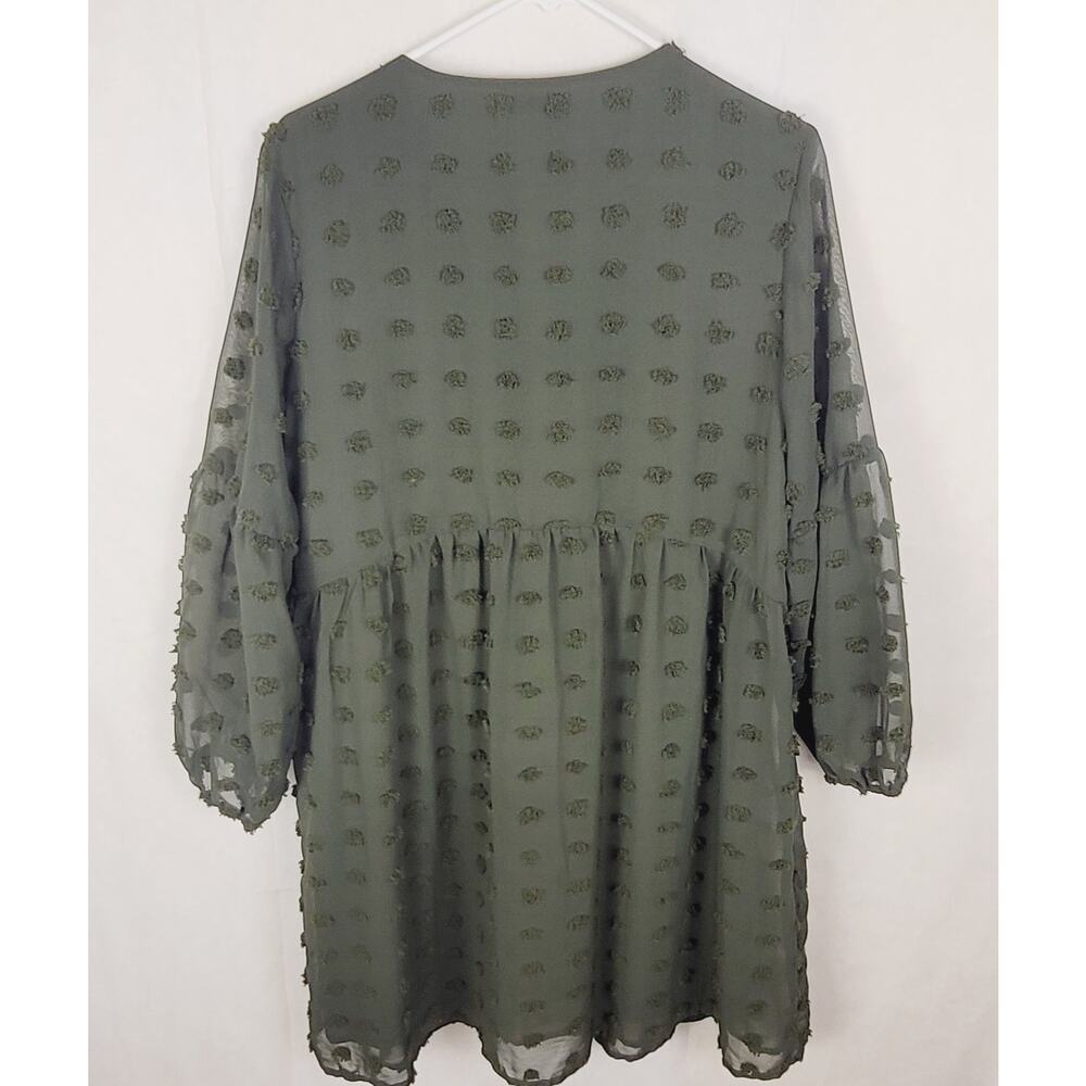 Miholl green swiss dot long sleeved babydoll dress size XL Y2K coquette romantic - Picture 2 of 8